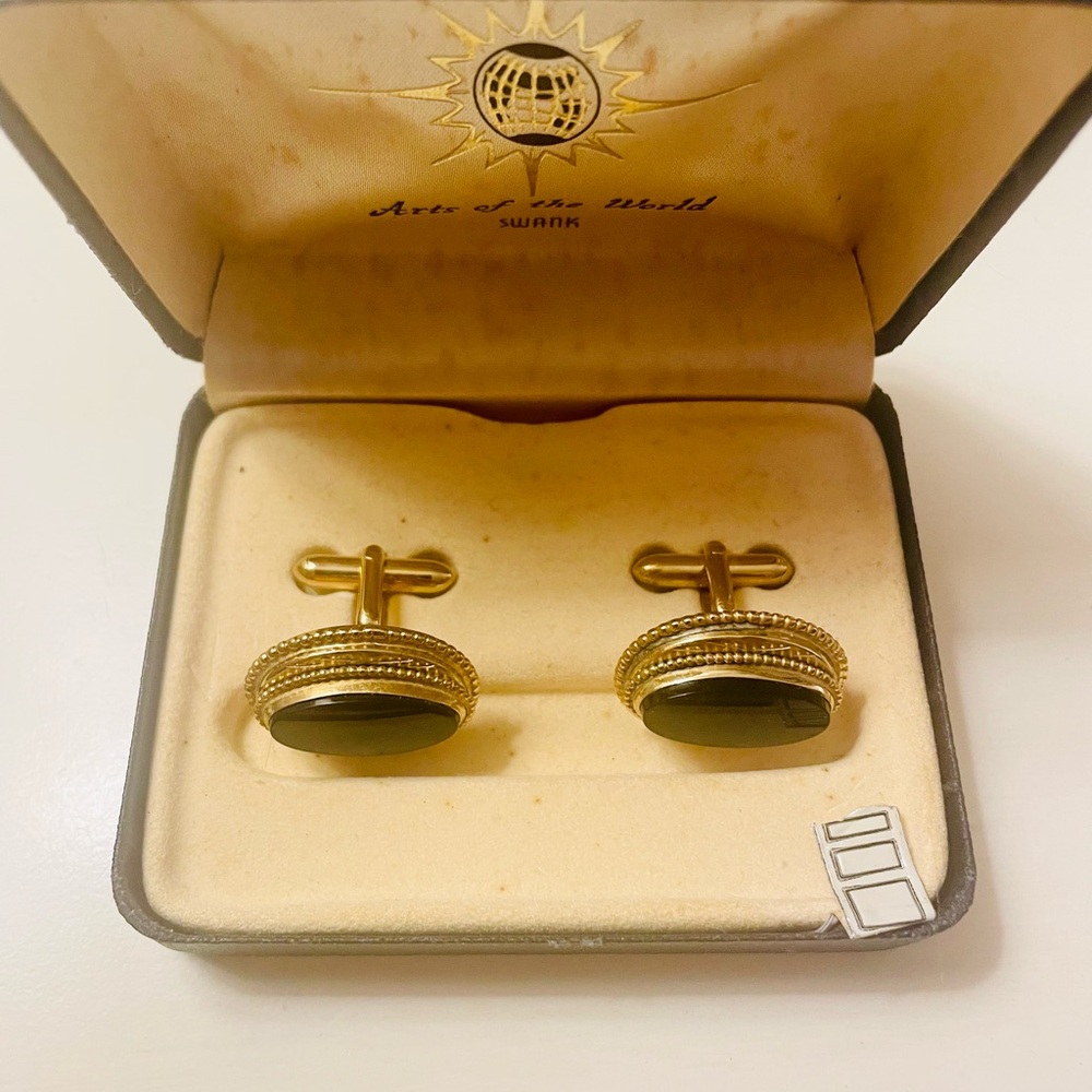 Swank Onyx Cufflinks Gold Tone Vintage Original 1960-70New in Box